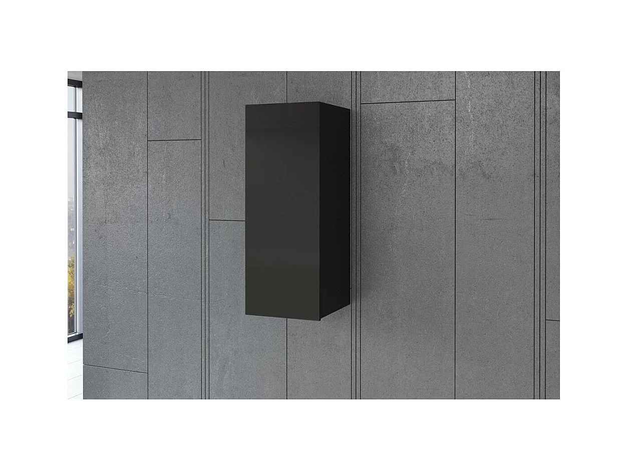 Hangende vitrinekast 1 deur collectie ZANTE. Kleur glanzend zwart met glitters.