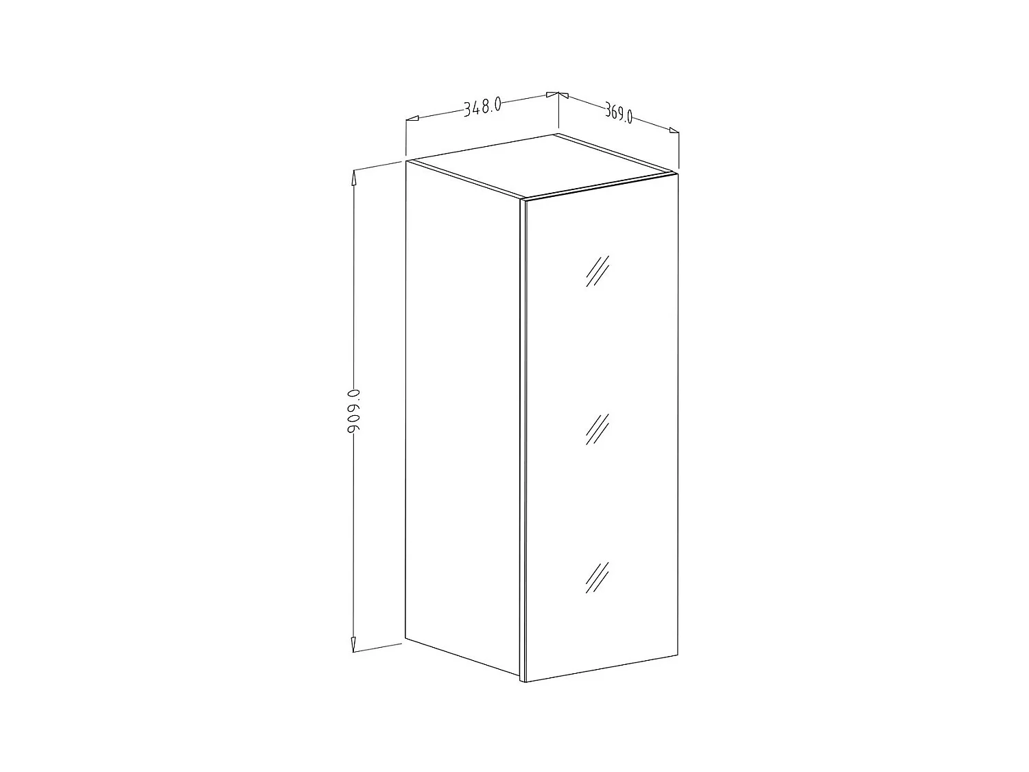 Hangende vitrinekast 1 deur collectie ZANTE. Kleur glanzend zwart met glitters.