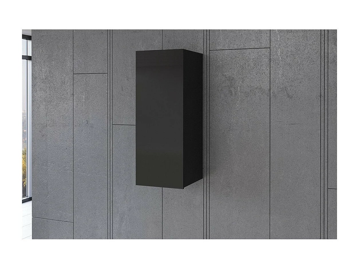 Vitrine suspendue 1 porte collection ZANTE. Coloris noir brillant pailleté.