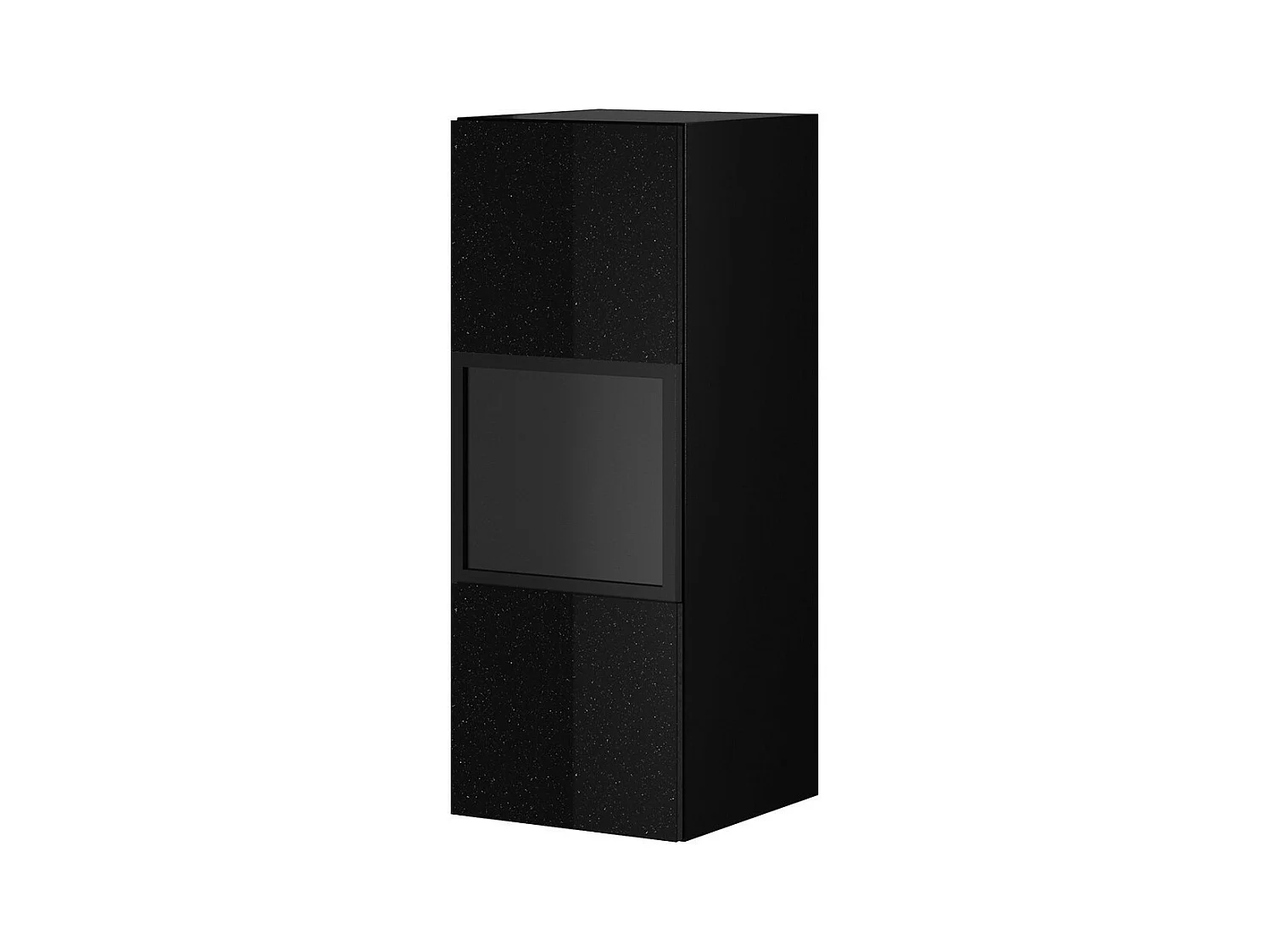 Vitrine suspendue, 1 porte vitrée avec LED intégrée collection ZANTE. Coloris noir brillant pailleté.