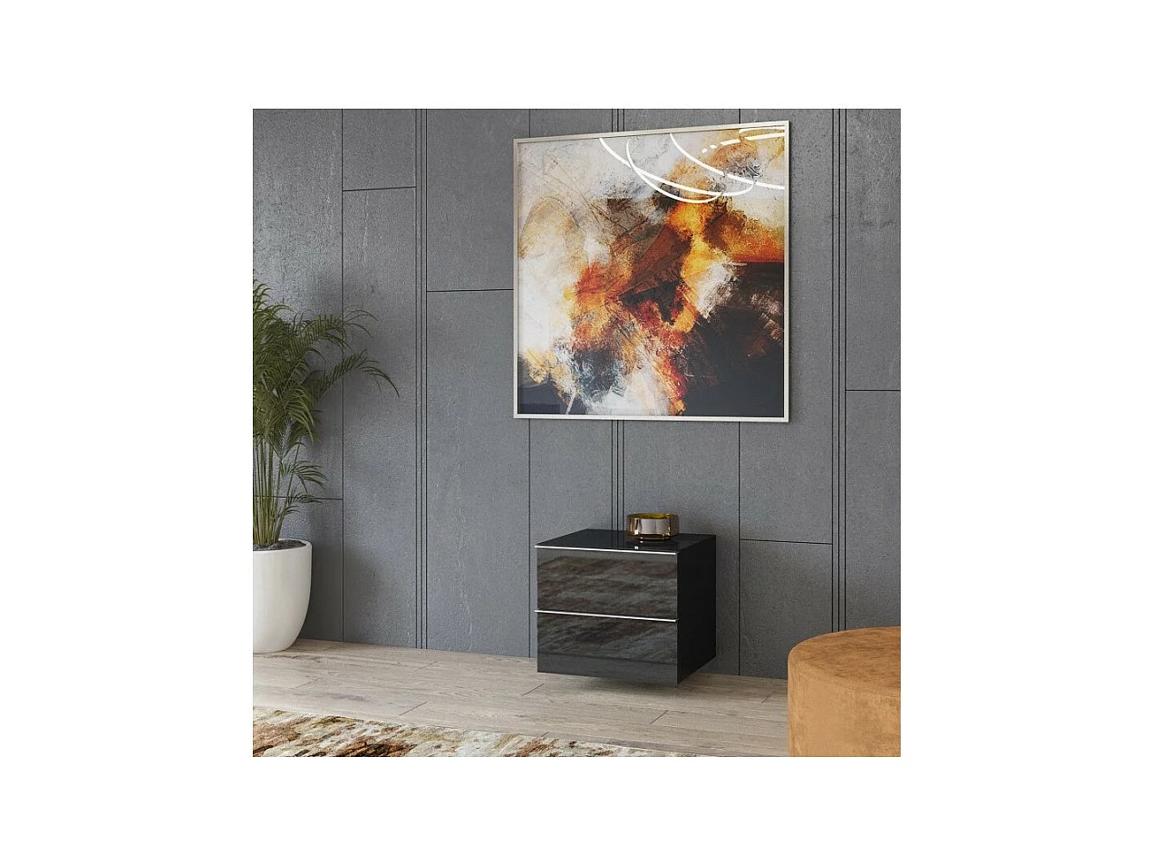 Pequeno móvel para TV ou móvel auxiliar de 50cm coleção ZANTE com 2 gavetas. Cor preto brilhante com glitter.