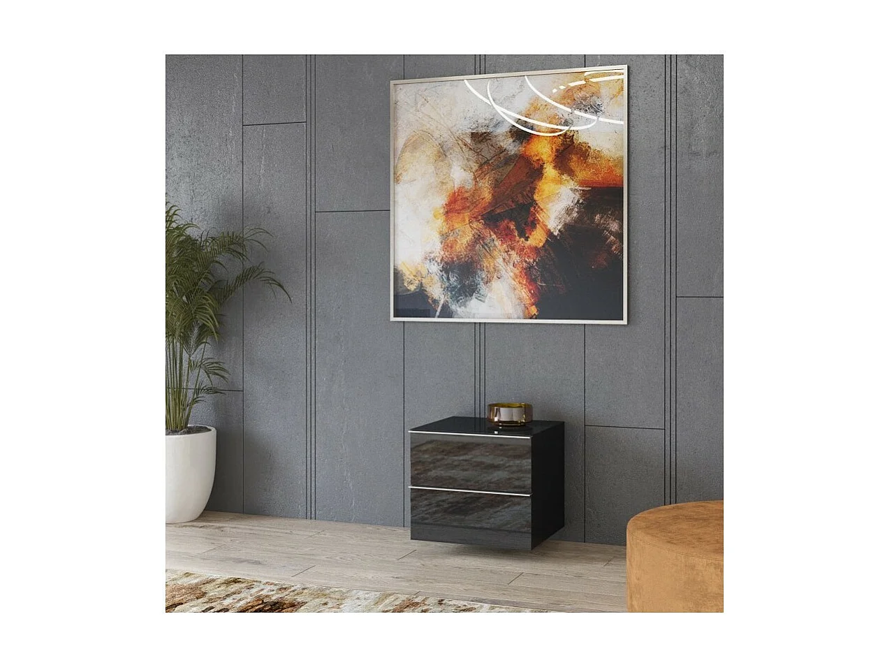 Petit Meuble TV ou meuble d'appoint 50cm collection ZANTE avec 2 tiroirs. Couleur noir brillant pailleté