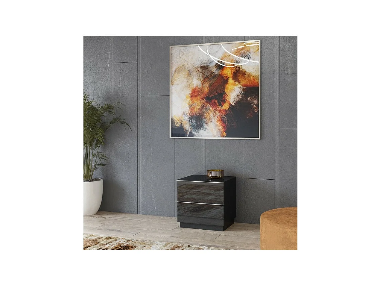 Petit Meuble TV ou meuble d'appoint 50cm collection ZANTE avec 2 tiroirs. Couleur noir brillant pailleté