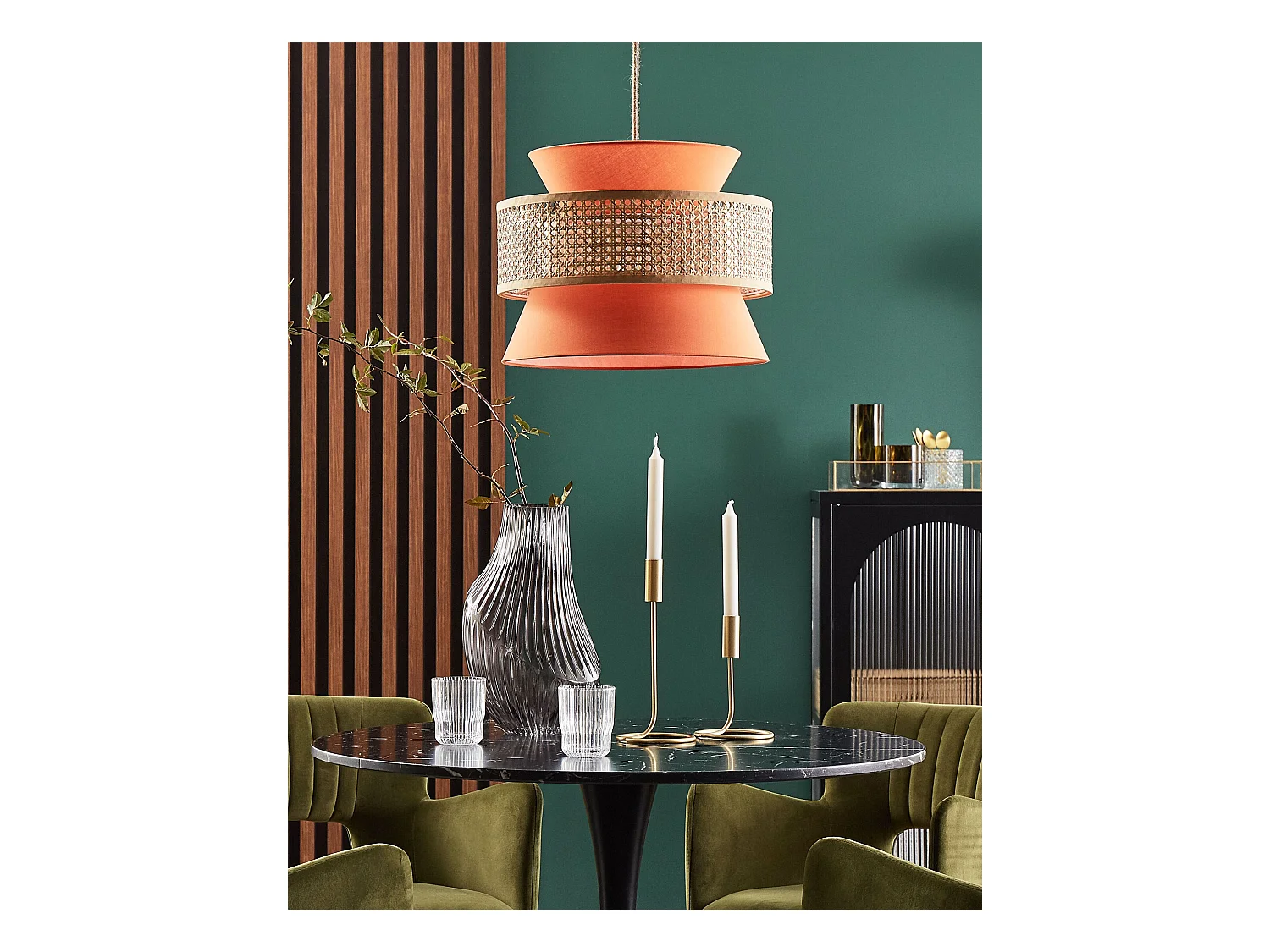 Hängelampe LUYANO Rattan Korallenrot