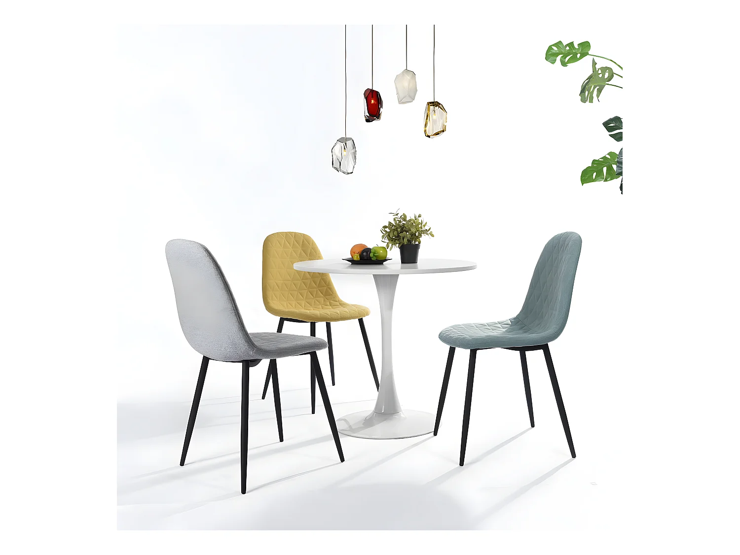 Table à manger blanche, table à manger ronde scandinave, base 80cm X 74cm de hauteur, convient pour 2 - 4 positions