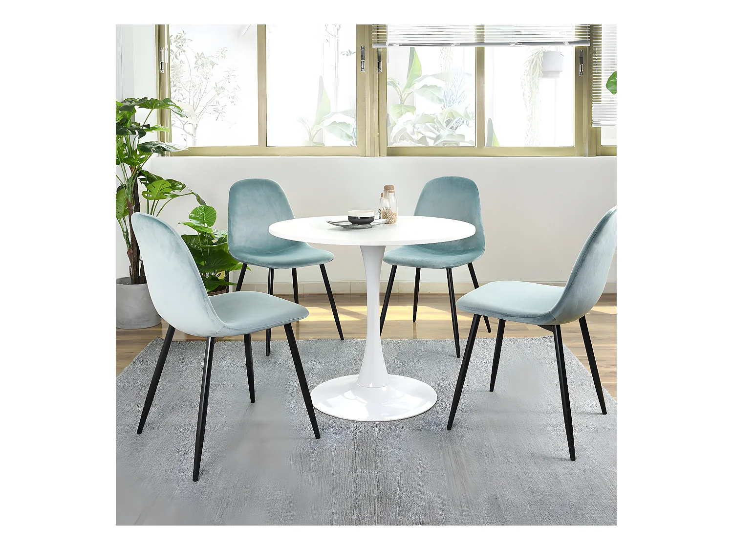 Table à manger blanche, table à manger ronde scandinave, base 80cm X 74cm de hauteur, convient pour 2 - 4 positions