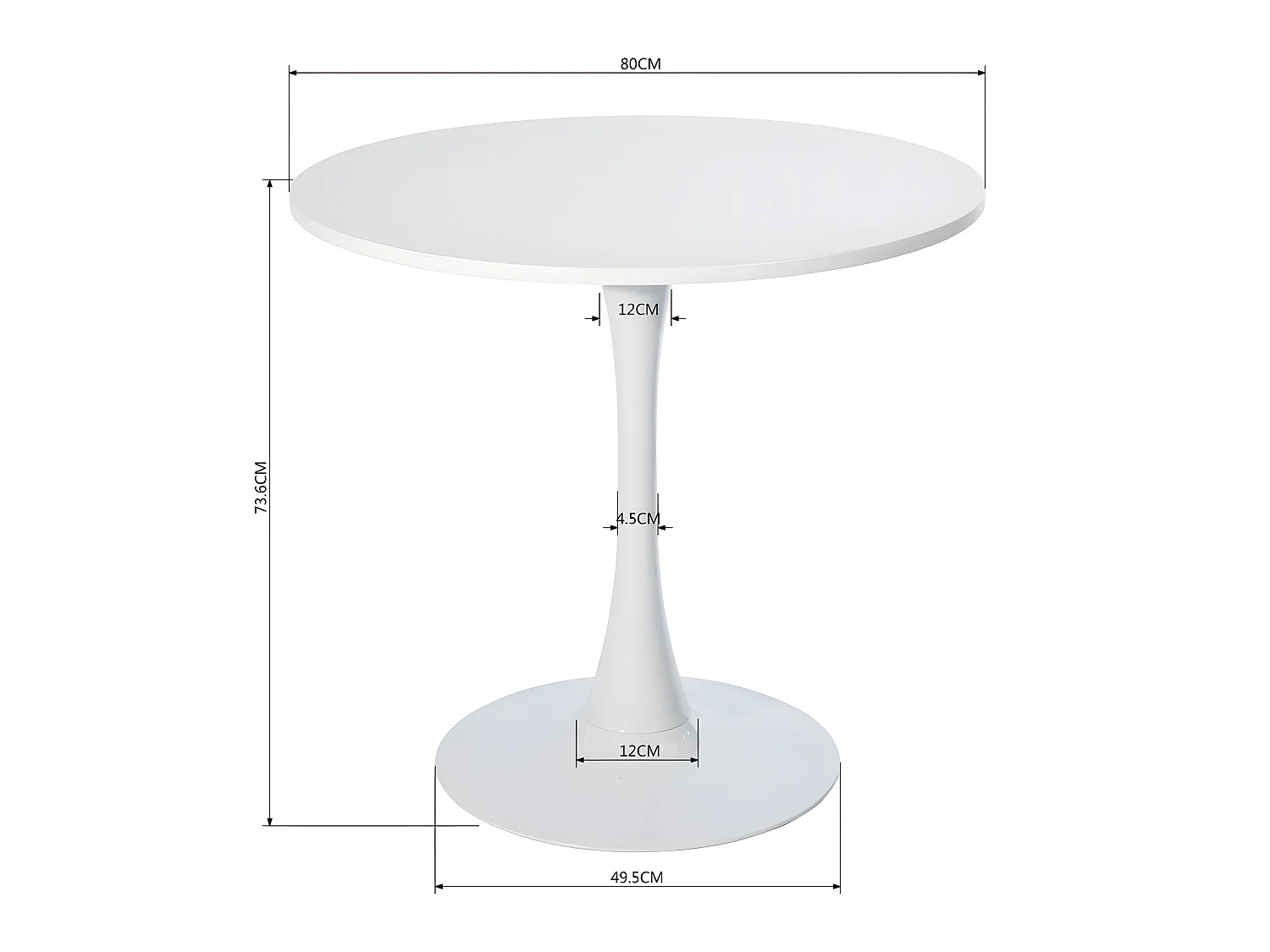 Table à manger blanche, table à manger ronde scandinave, base 80cm X 74cm de hauteur, convient pour 2 - 4 positions