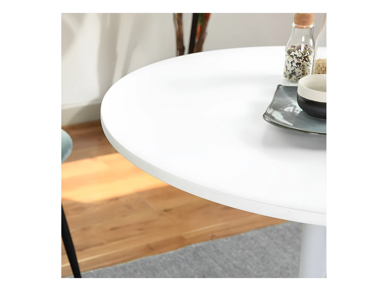 Table à manger blanche, table à manger ronde scandinave, base 80cm X 74cm de hauteur, convient pour 2 - 4 positions