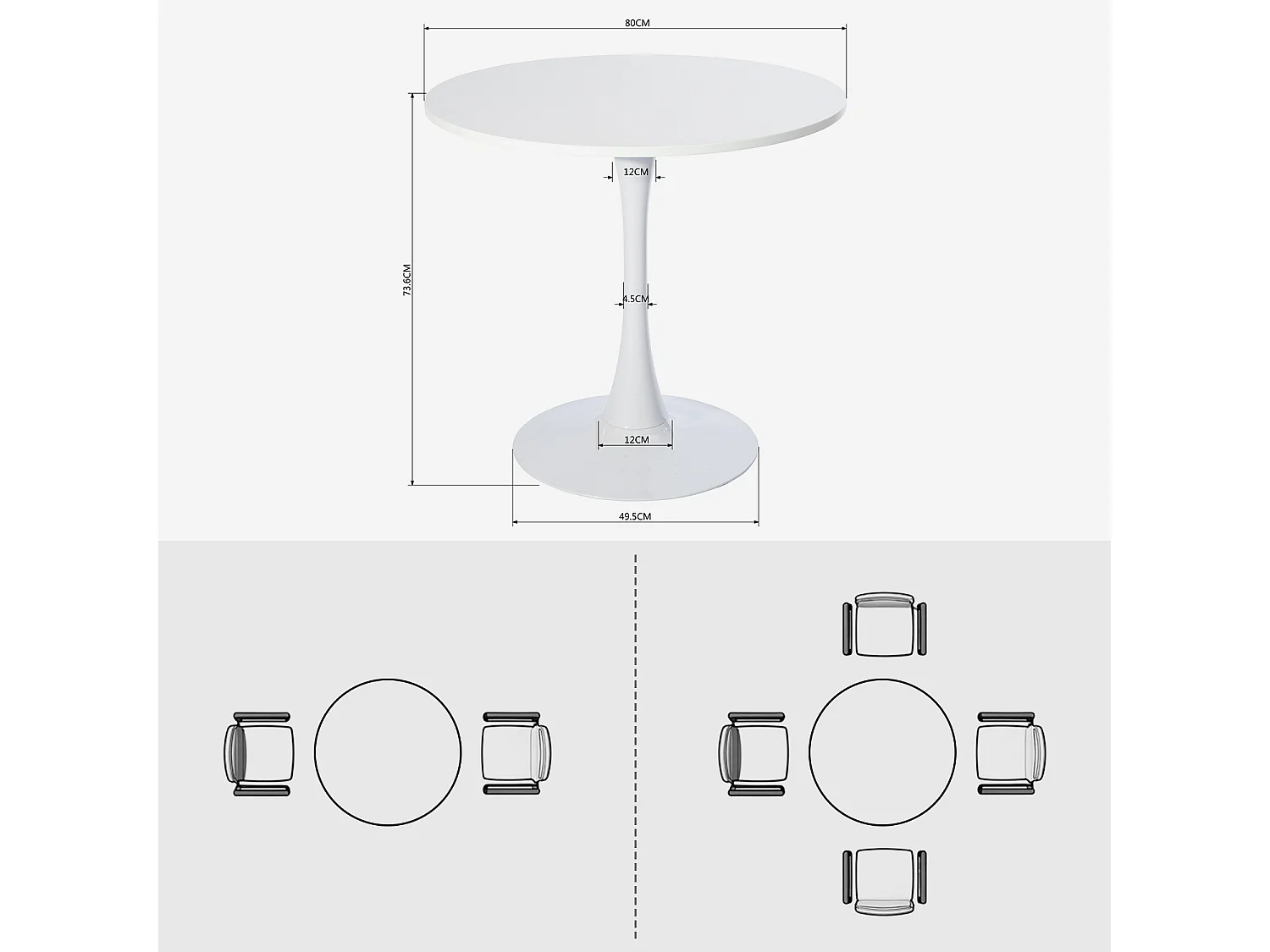 Table à manger ronde 4 personnes moderne, CLIFT