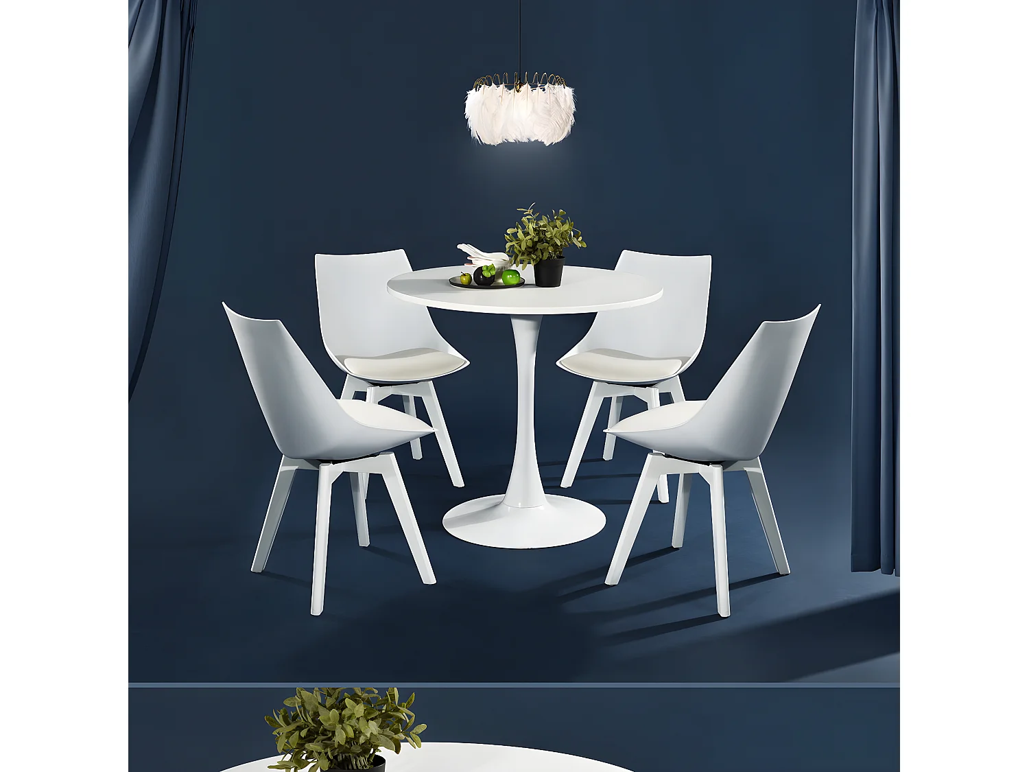 Table à manger blanche, table à manger ronde scandinave, base 80cm X 74cm de hauteur, convient pour 2 - 4 positions