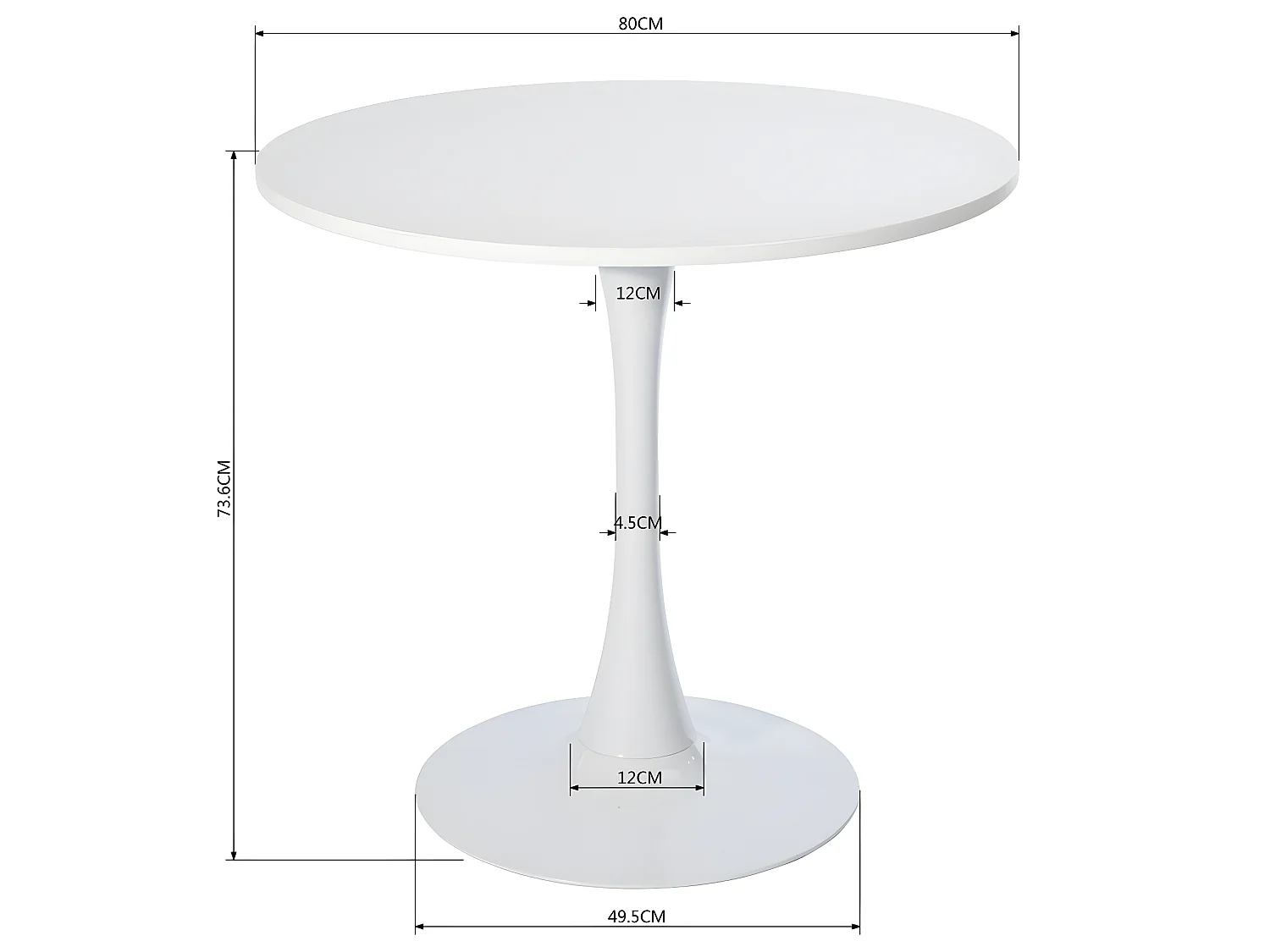 Table à manger blanche, table à manger ronde scandinave, base 80cm X 74cm de hauteur, convient pour 2 - 4 positions