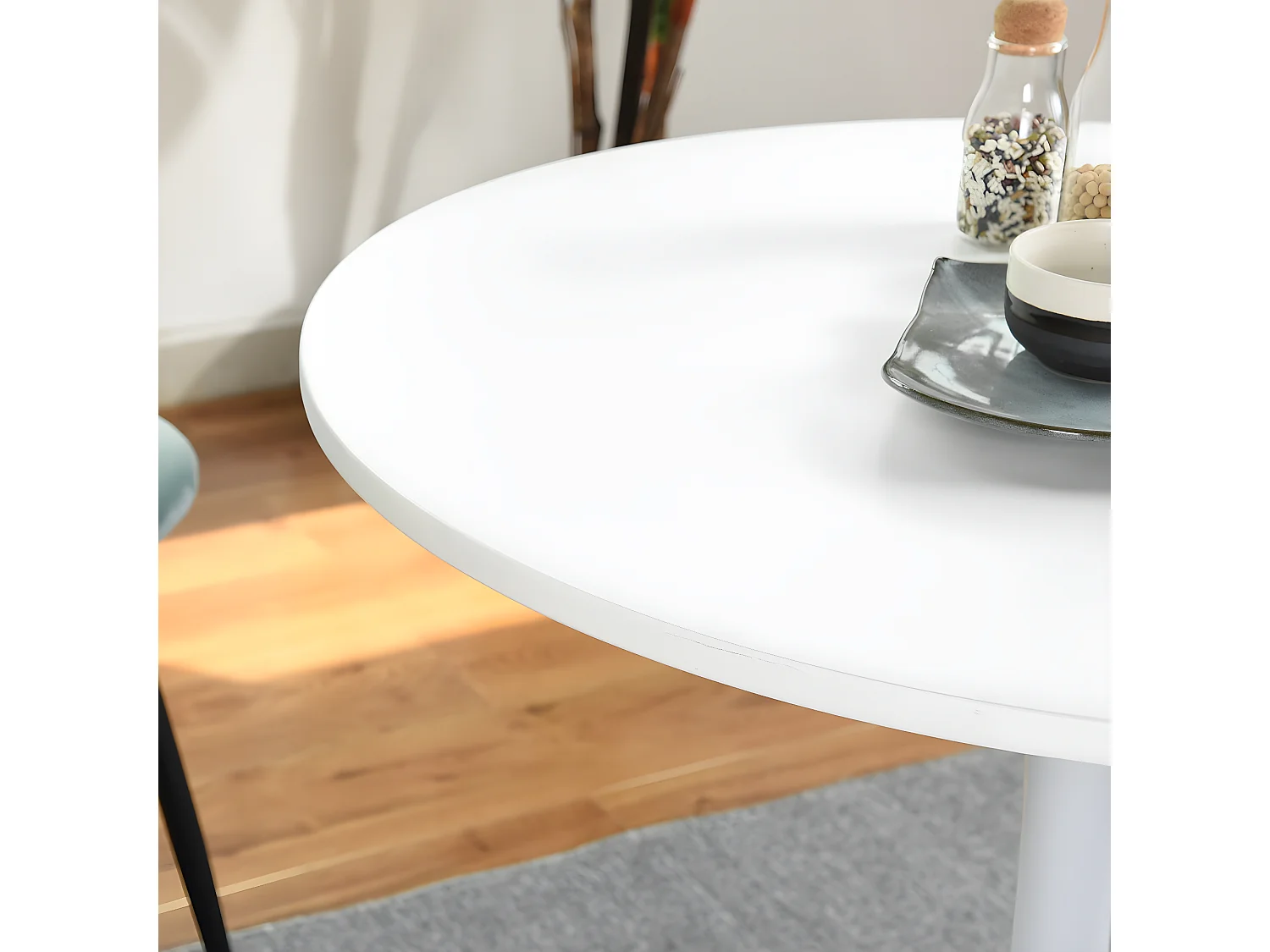 Table à manger blanche, table à manger ronde scandinave, base 80cm X 74cm de hauteur, convient pour 2 - 4 positions