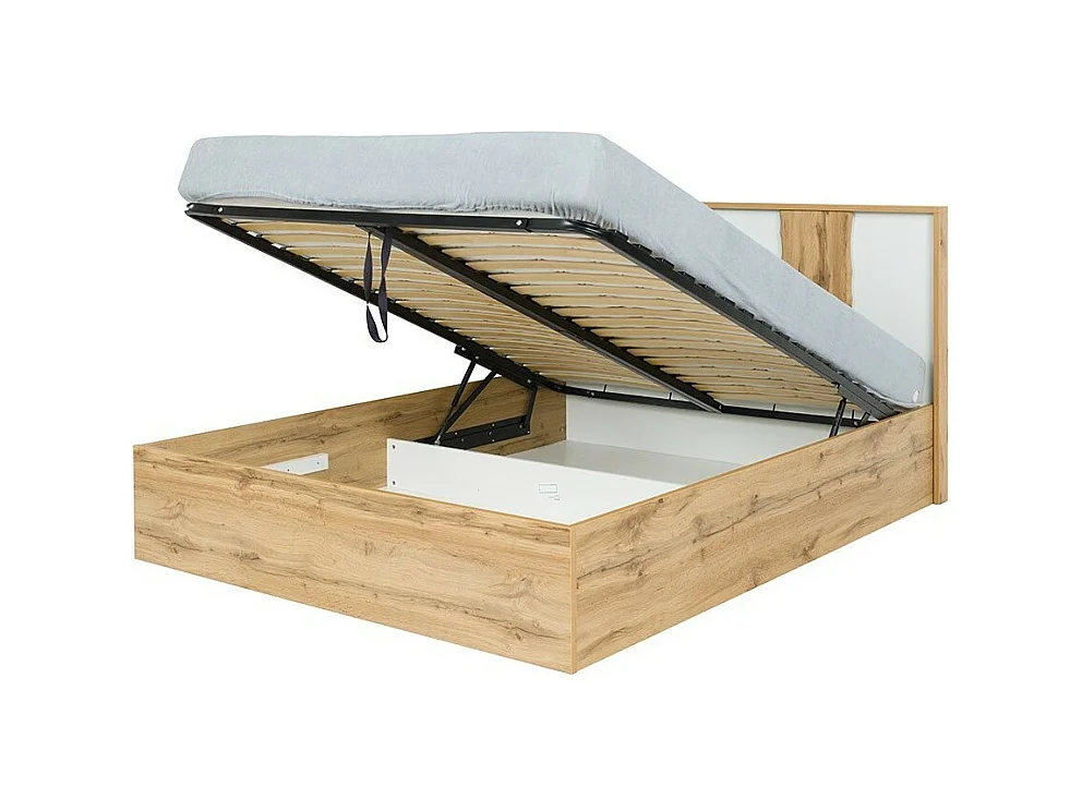 Bed met opbergruimte 180x200 + LED WOOD in eiken en alpenwit kleur
