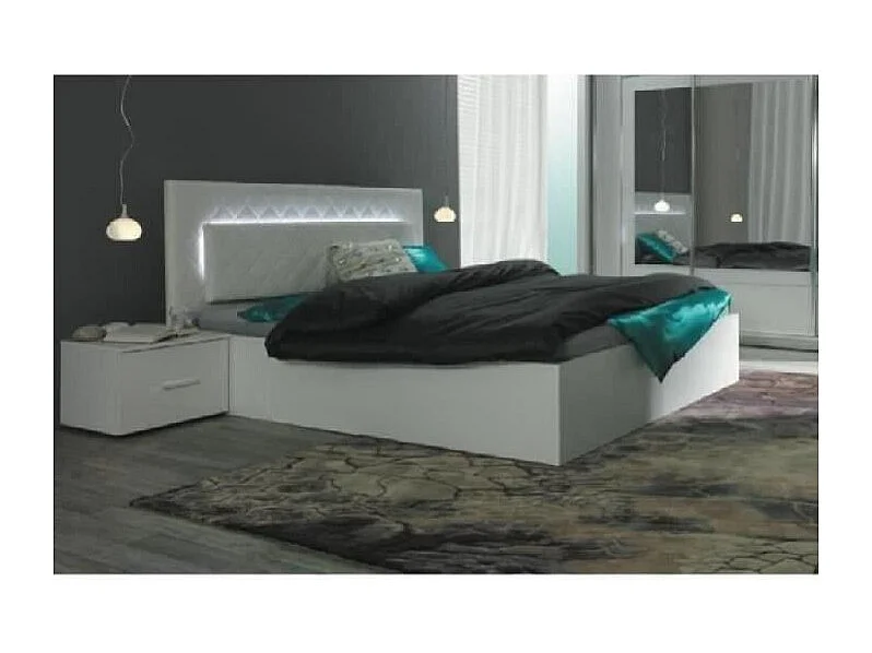 Design bed 160 x 200 met LED + 2 nachtkastjes PANAREA in witte kleur.