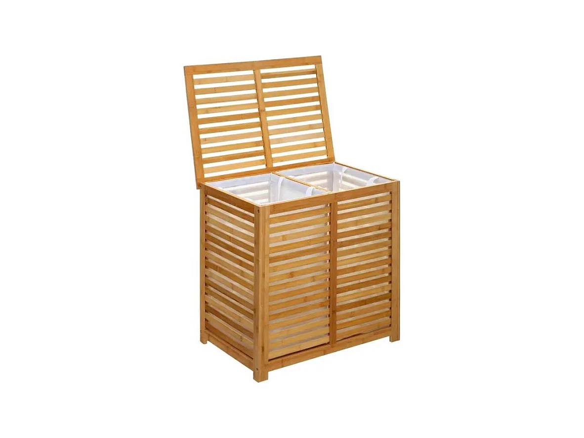 Panier à Linge Double Bambou "Sicela" 60cm Naturel