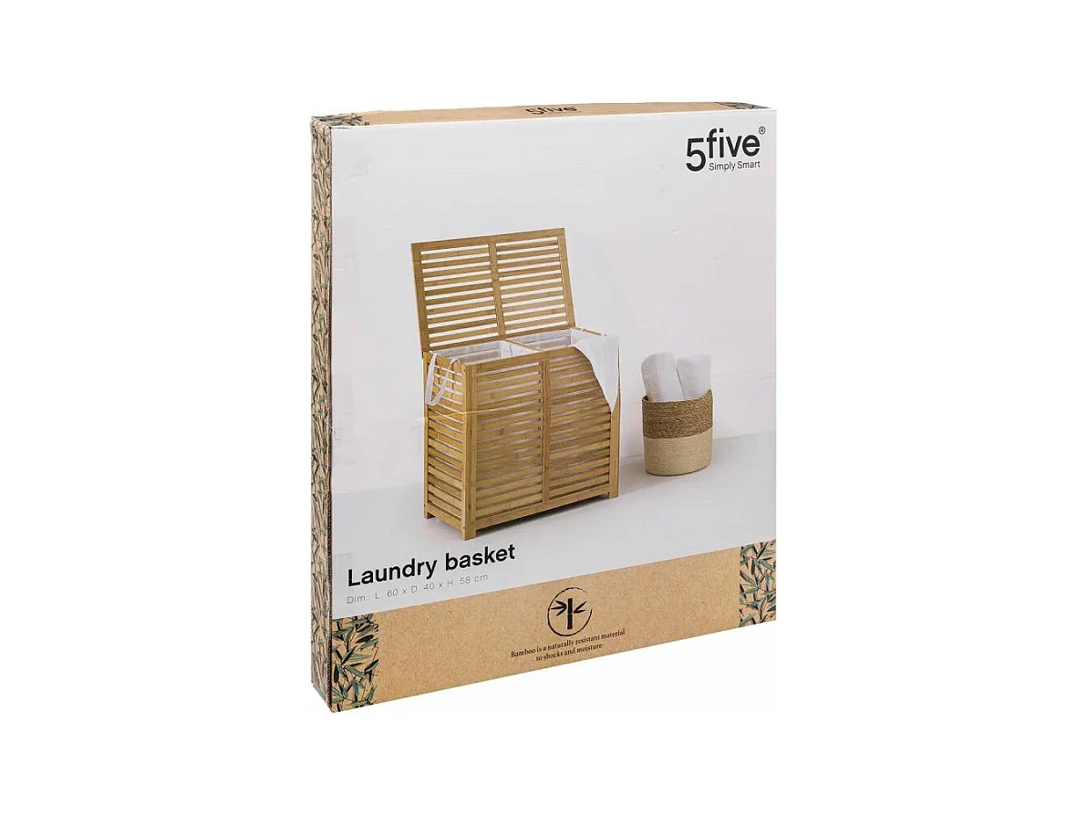 Panier à Linge Double Bambou "Sicela" 60cm Naturel
