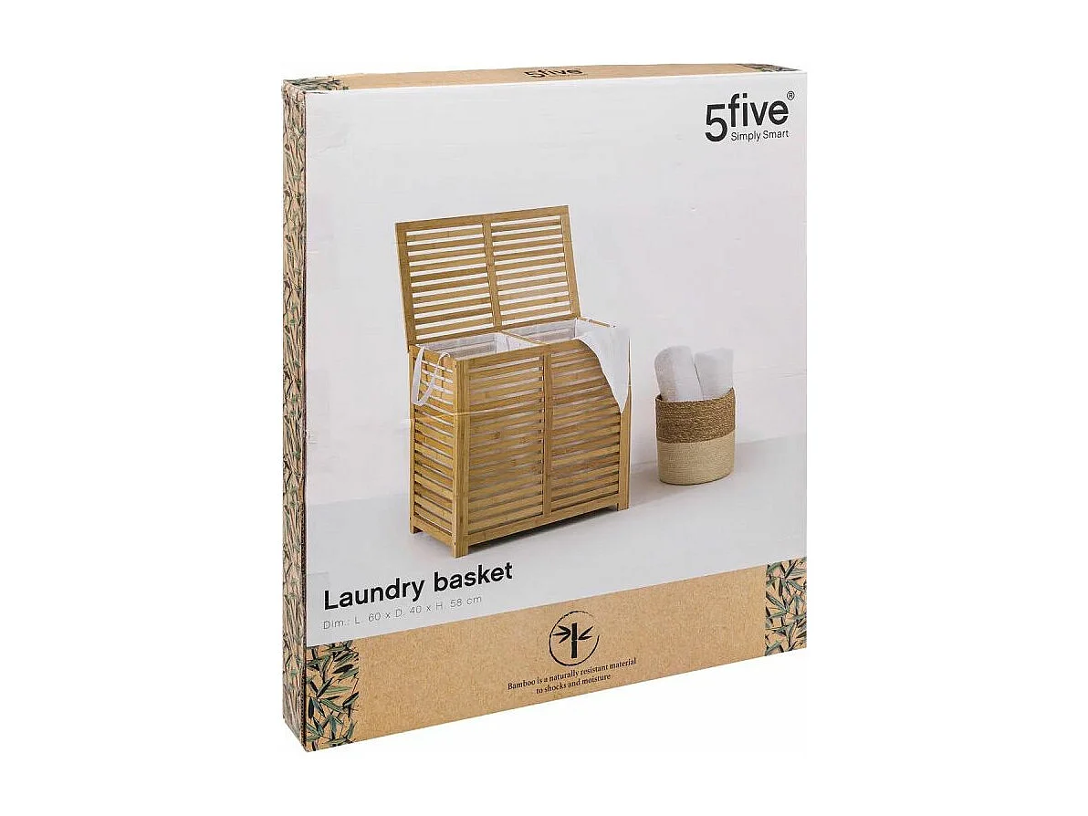 Panier à Linge Double Bambou "Sicela" 60cm Naturel