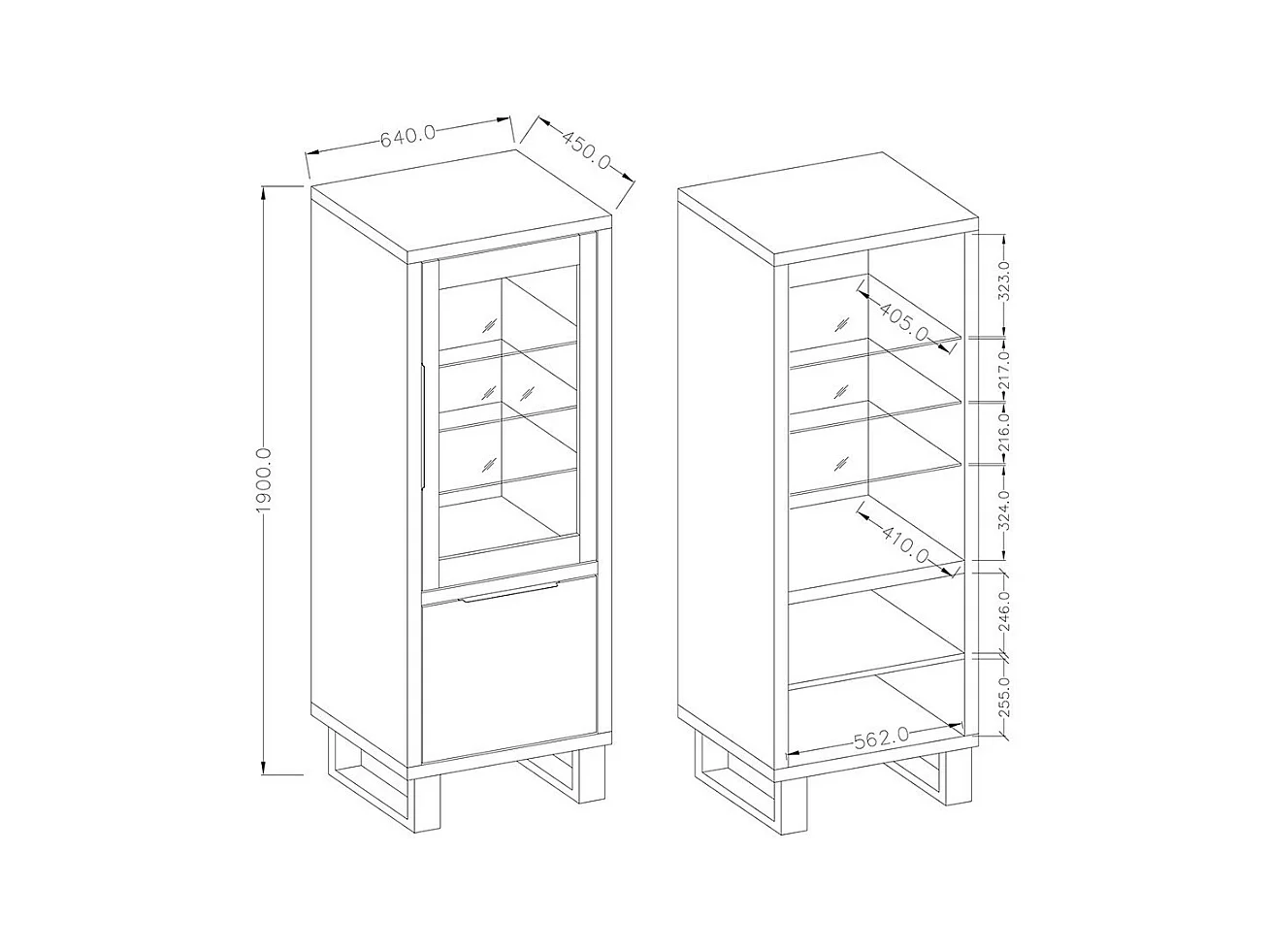 Vitrine na cor carvalho da coleção MILO. Acabamento em preto. Móvel ideal para a sua sala de jantar.