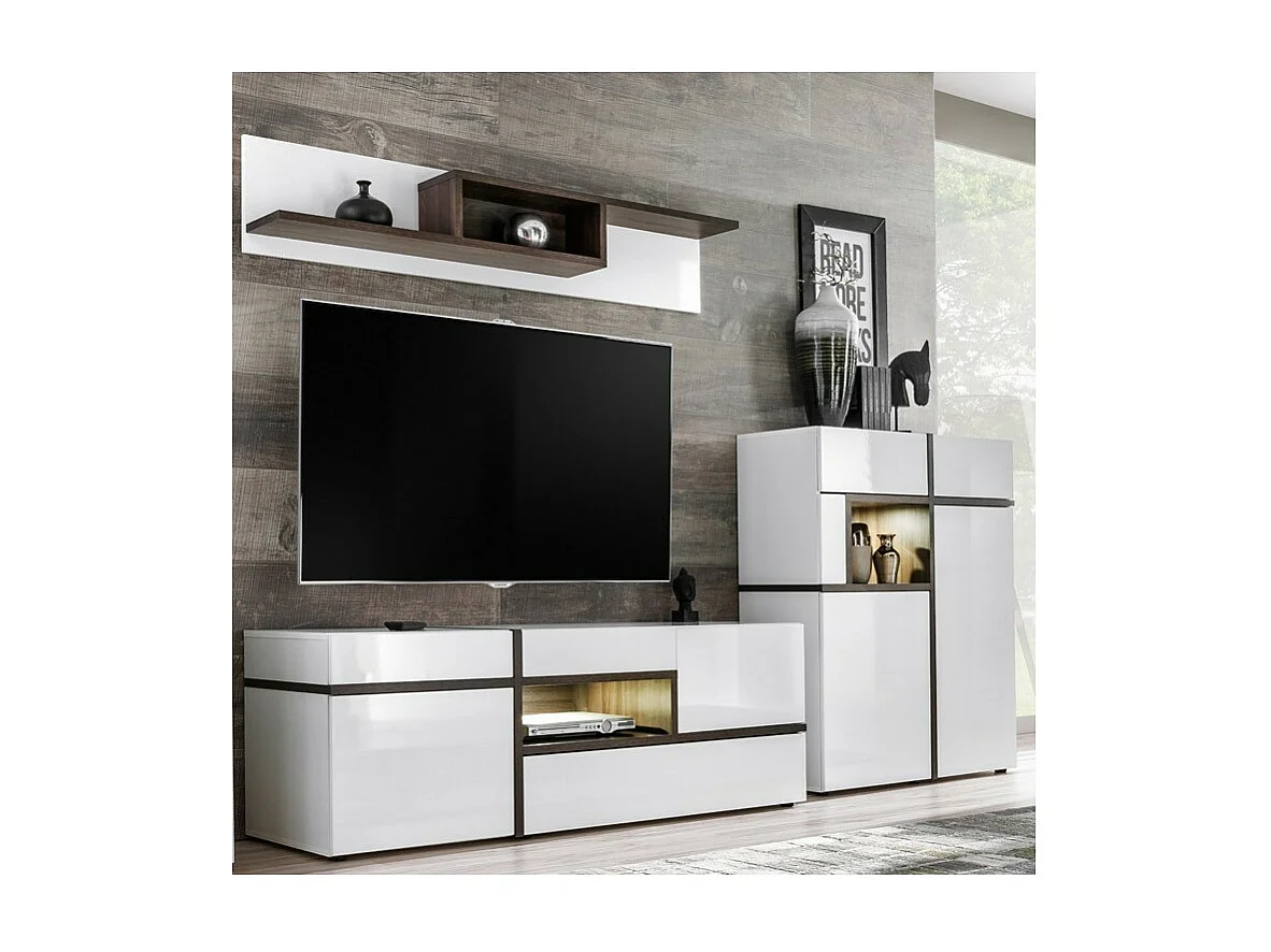 Étagère CRISS design 150 cm blanc et chêne foncé