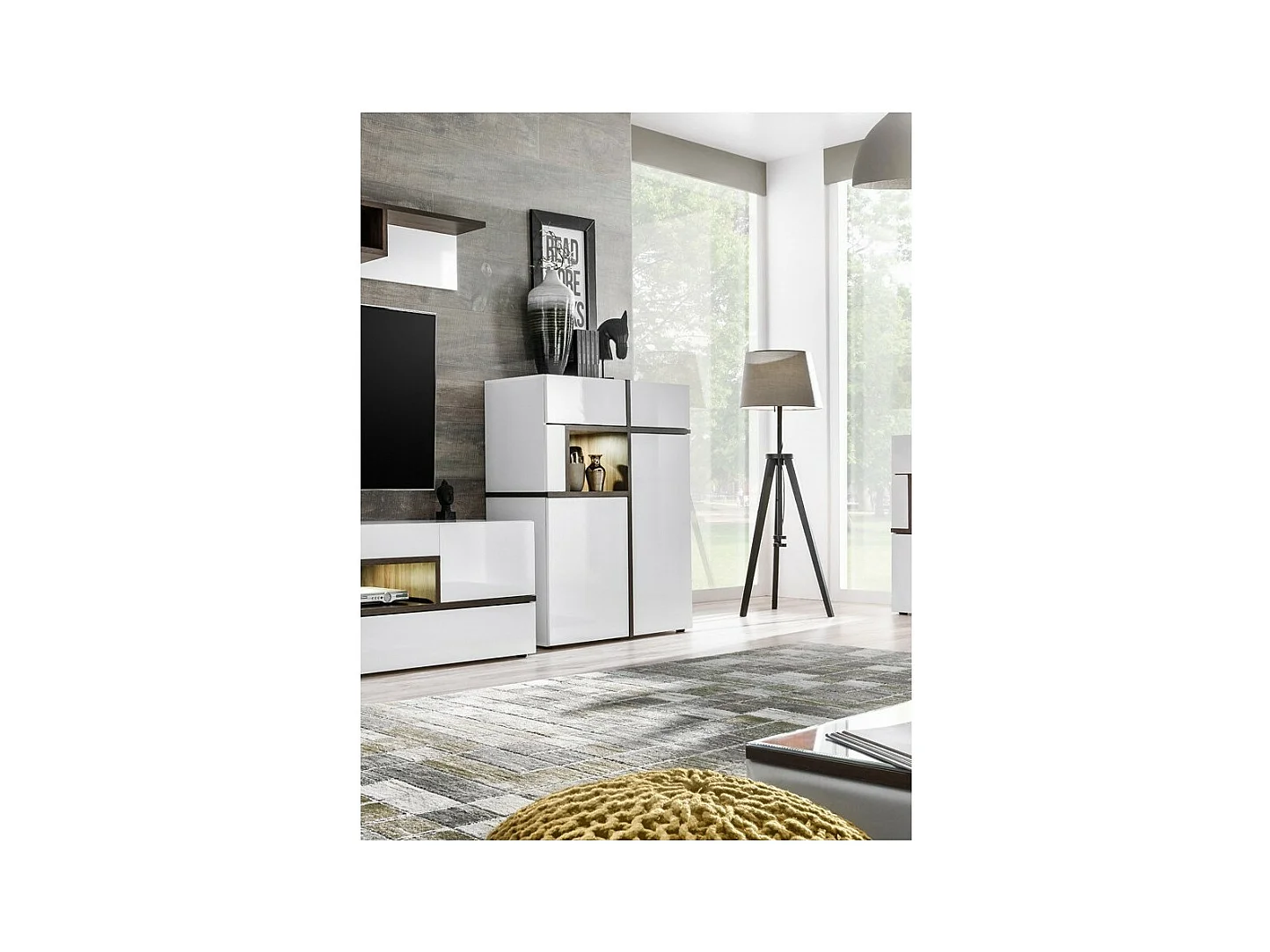 Aparador baixo, bar CRISS + LED. Vitrina, armário para objetos decorativos, moderno e design para a sua sala de estar.