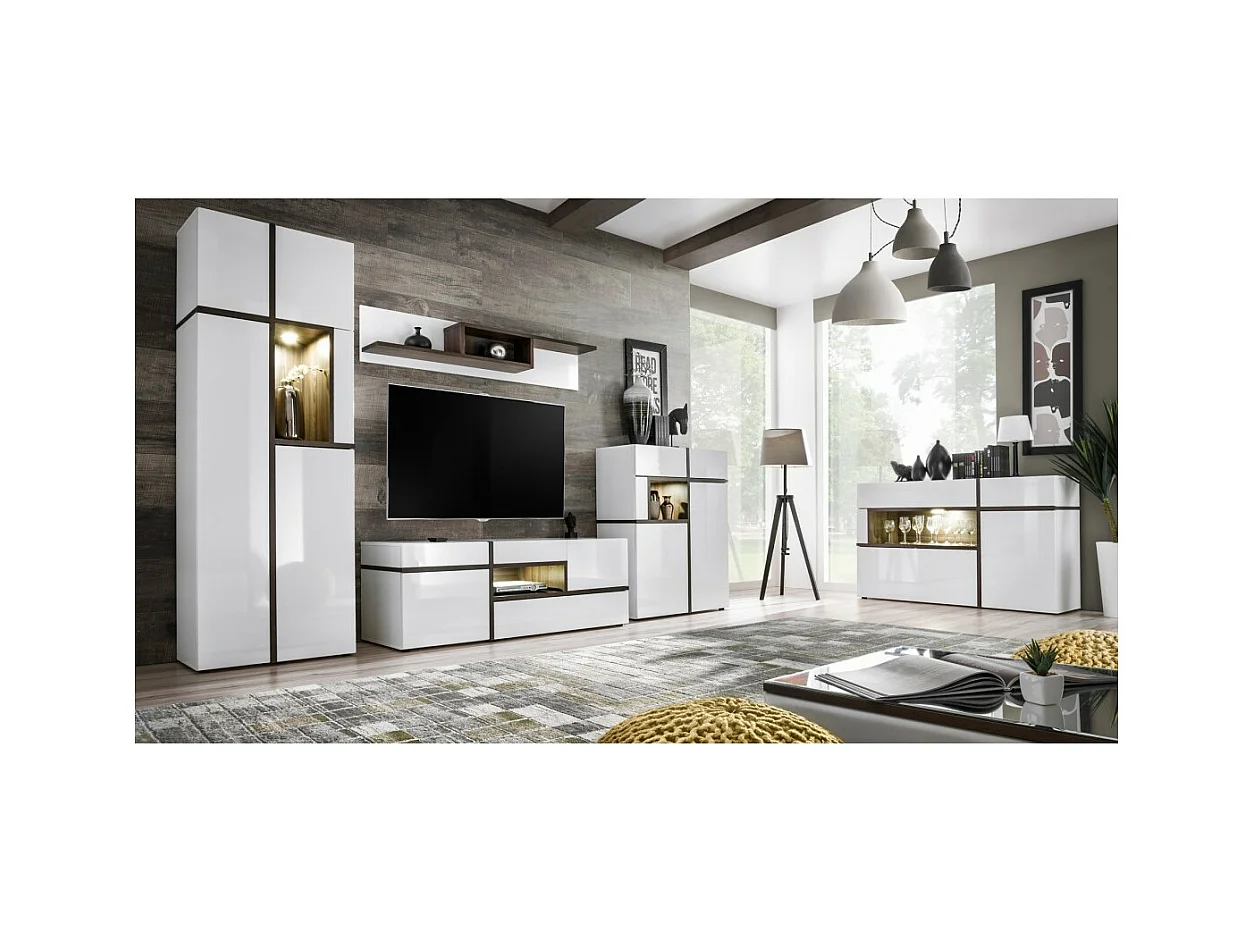 Aparador baixo, bar CRISS + LED. Vitrina, armário para objetos decorativos, moderno e design para a sua sala de estar.