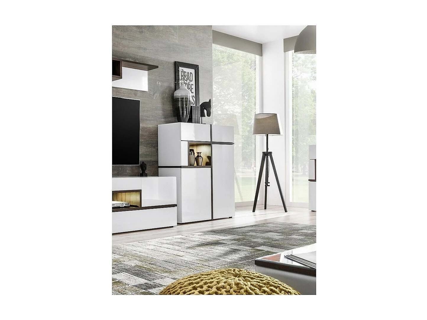 Lage buffetkast, bar CRISS + LED. Vitrinekast, decoratieve en moderne buffetkast voor uw woonkamer.