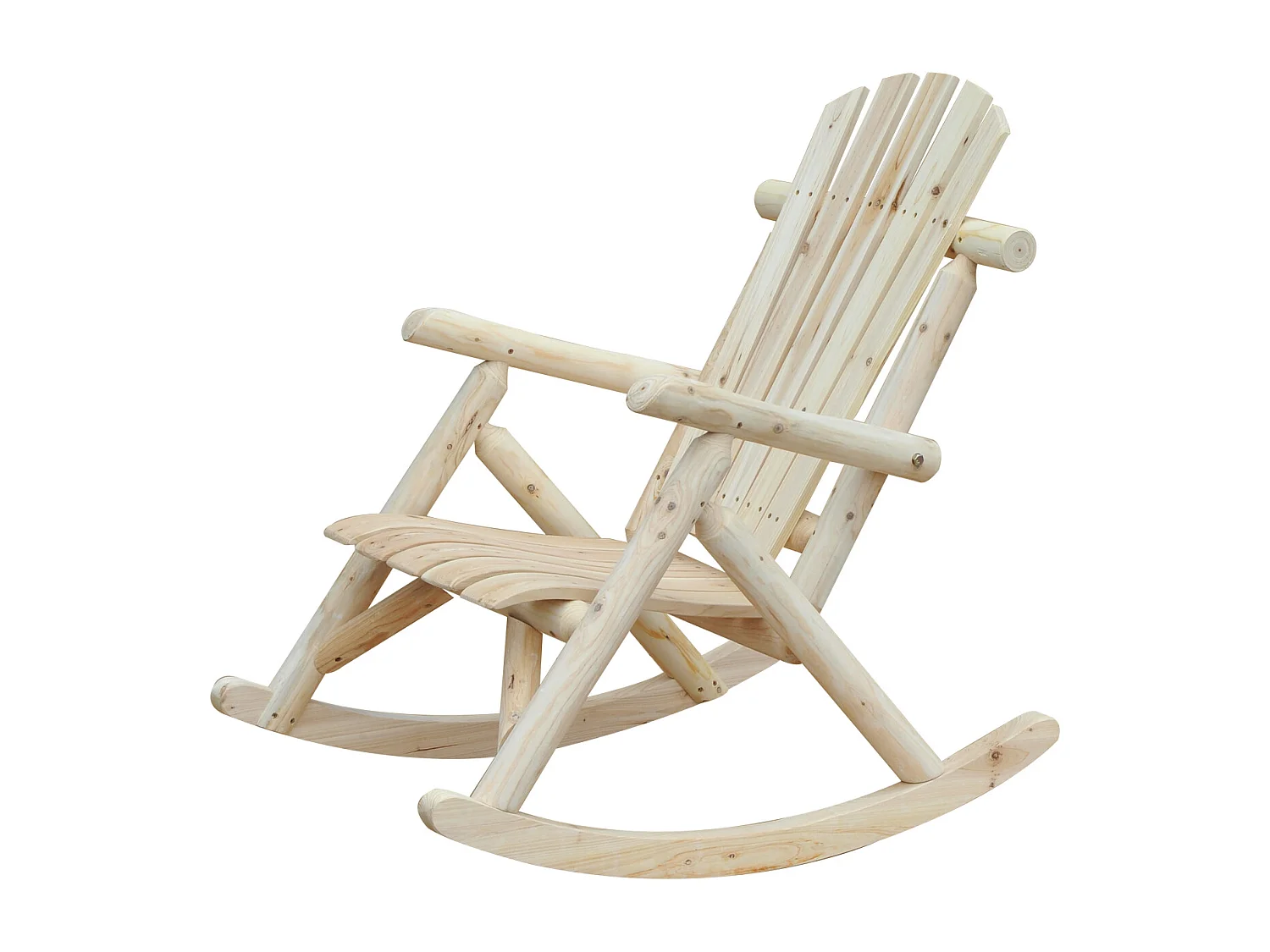 Fauteuil de jardin Adirondack à bascule rocking chair style néo-rétro assise dossier ergonomique bois naturel de pin