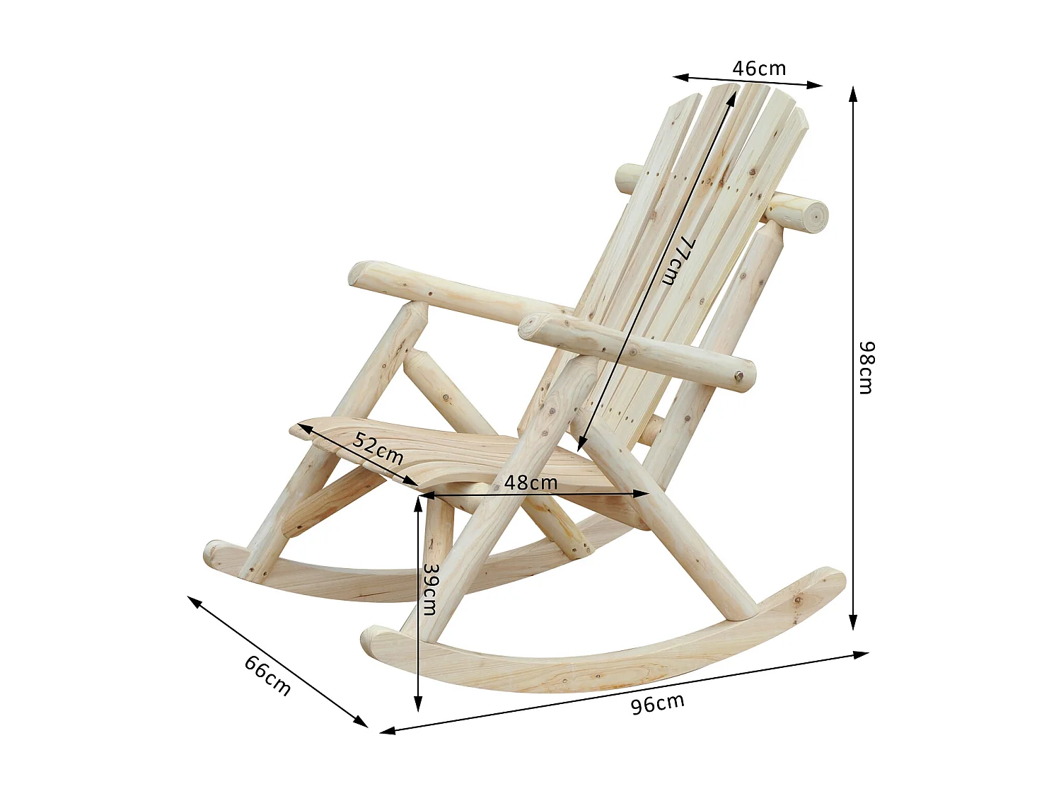 Fauteuil de jardin Adirondack à bascule rocking chair style néo-rétro assise dossier ergonomique bois naturel de pin
