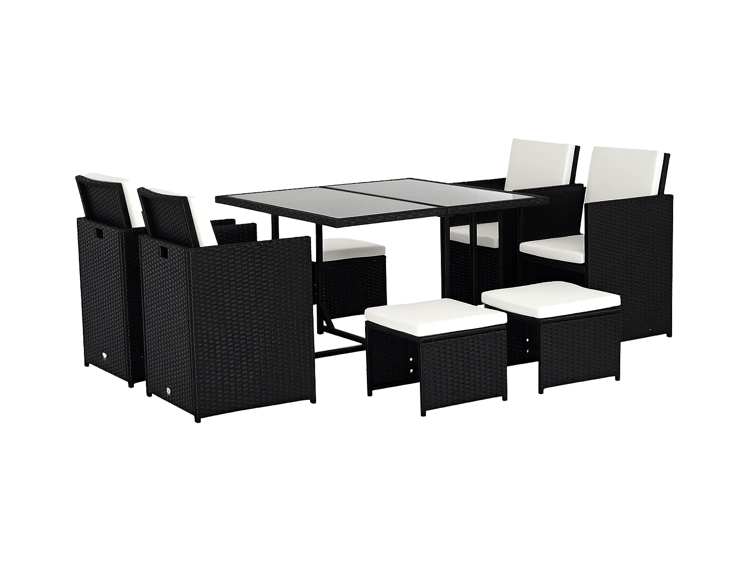 Ensemble salon de jardin encastrable 8 personnes 9 pièces résine tressée 4 fils imitation rotin noir coussins déhoussables crème