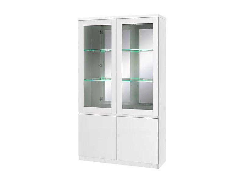 Vitrinekast FABIO - Hoogglans Wit met LED - Designstijl - 110 x 190 x 40 cm