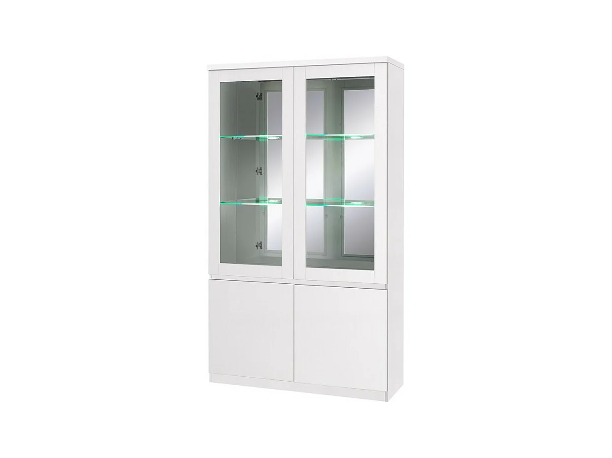 Vitrinekast FABIO - Hoogglans Wit met LED - Designstijl - 110 x 190 x 40 cm