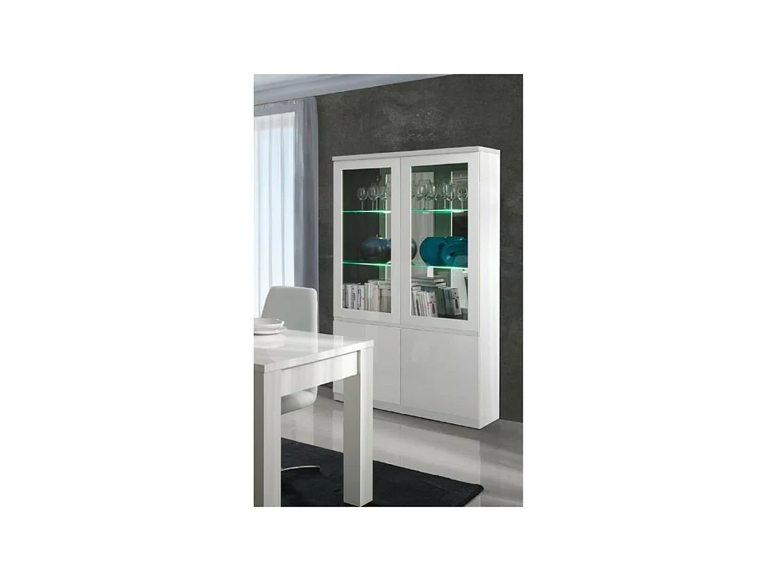 Vitrinekast FABIO - Hoogglans Wit met LED - Designstijl - 110 x 190 x 40 cm