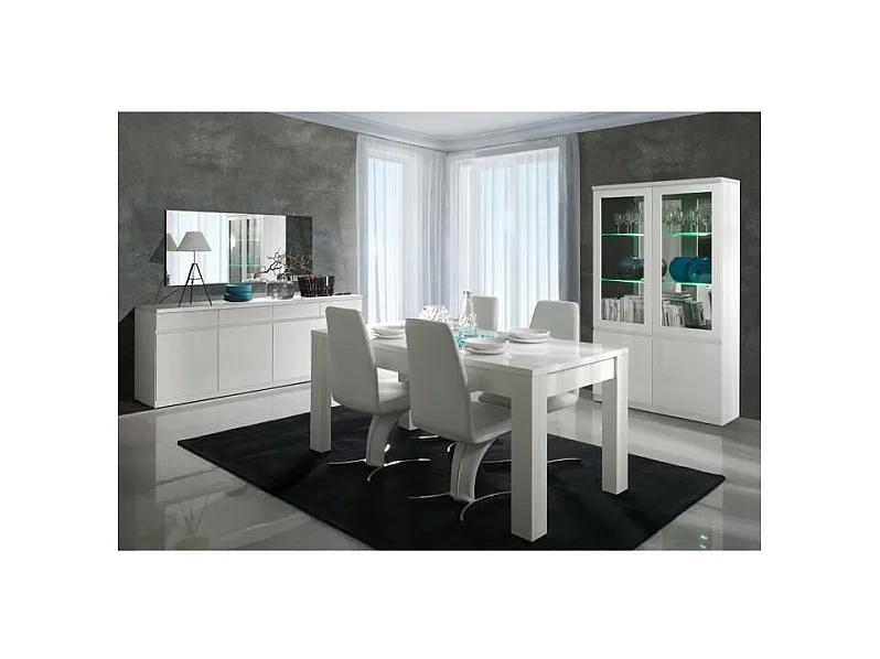 Vitrinekast FABIO - Hoogglans Wit met LED - Designstijl - 110 x 190 x 40 cm