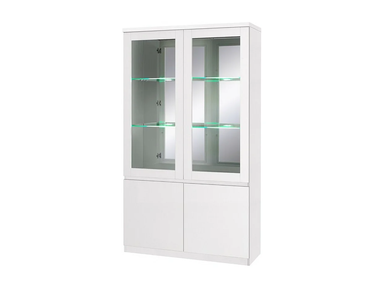 Vetrina credenza FABIO - Bianco Lucido con LED - Stile Design - 110 x 190 x 40 cm