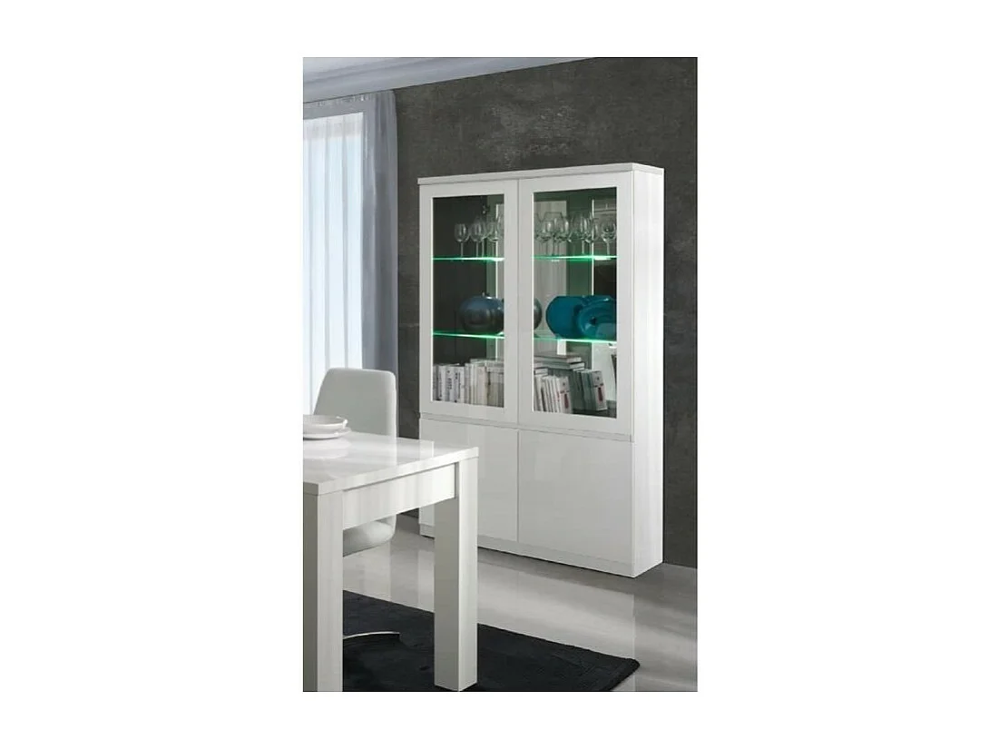 Vetrina credenza FABIO - Bianco Lucido con LED - Stile Design - 110 x 190 x 40 cm