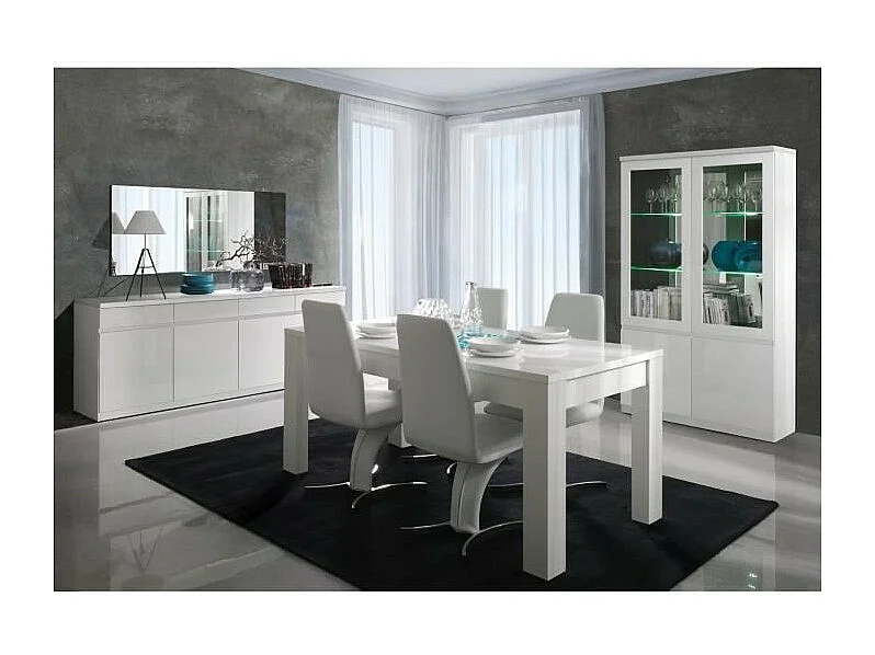 Vetrina credenza FABIO - Bianco Lucido con LED - Stile Design - 110 x 190 x 40 cm