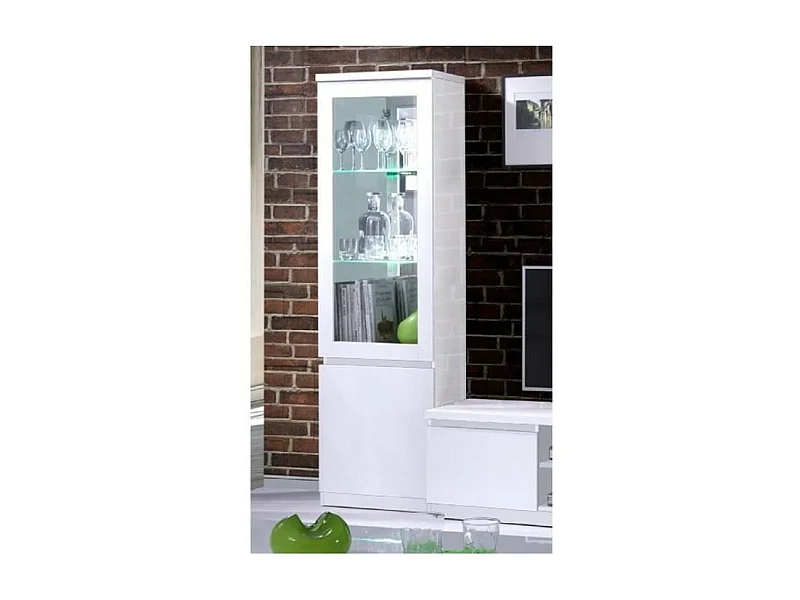 Kleine Vitrinekast FABIO - Hoogglans Wit met LED - Designstijl - 55 x 191 x 40 cm