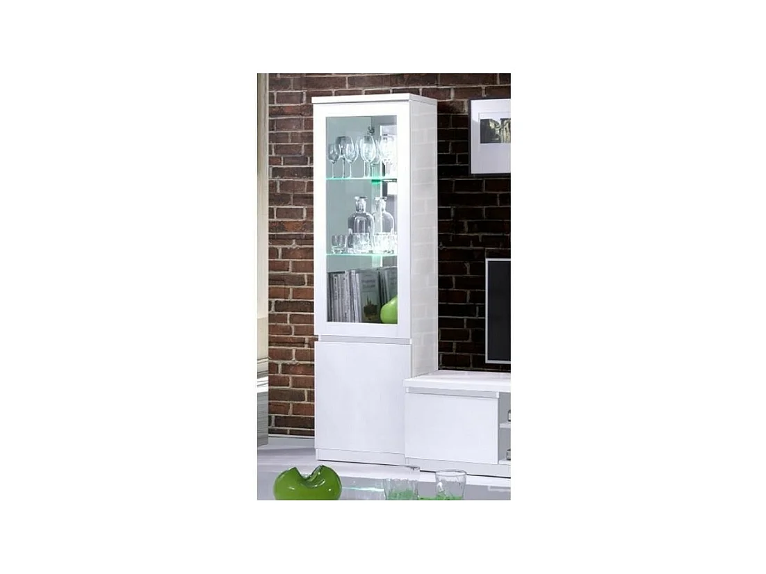 Kleine Vitrinekast FABIO - Hoogglans Wit met LED - Designstijl - 55 x 191 x 40 cm