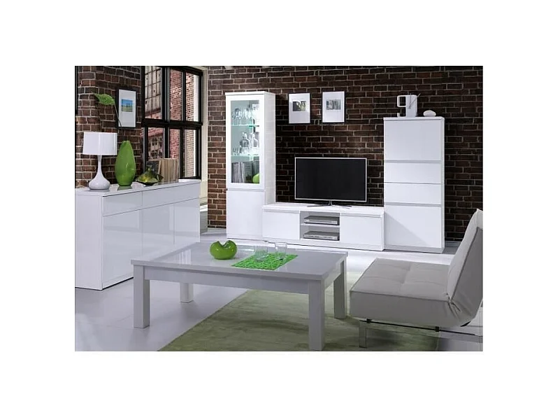 Kleine Vitrine FABIO - Hochglanz Weiß mit LED - Designstil - 55 x 191 x 40 cm