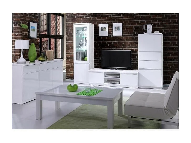 Vetrina Piccolo Modello FABIO - Bianco Lucido con LED - Stile Design - 55 x 191 x 40 cm