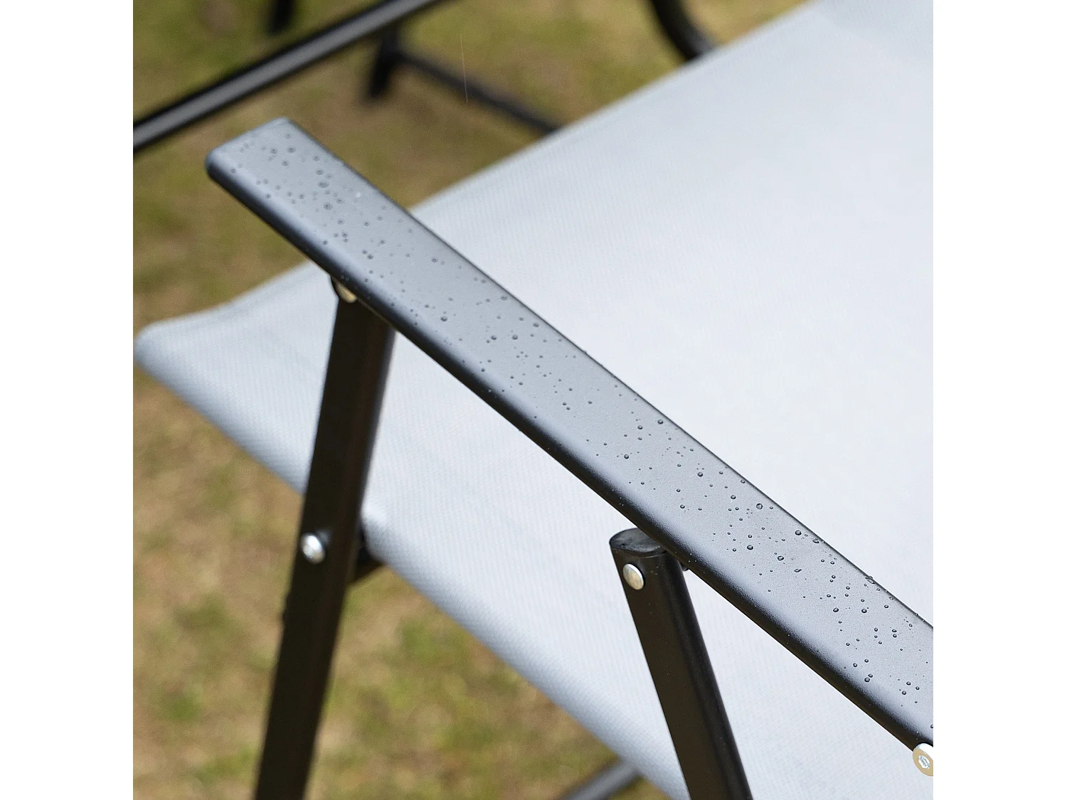 Ensemble salon de jardin 6 places 8 pièces - parasol, table, 6 chaises pliantes - métal époxy textilène polyester gris