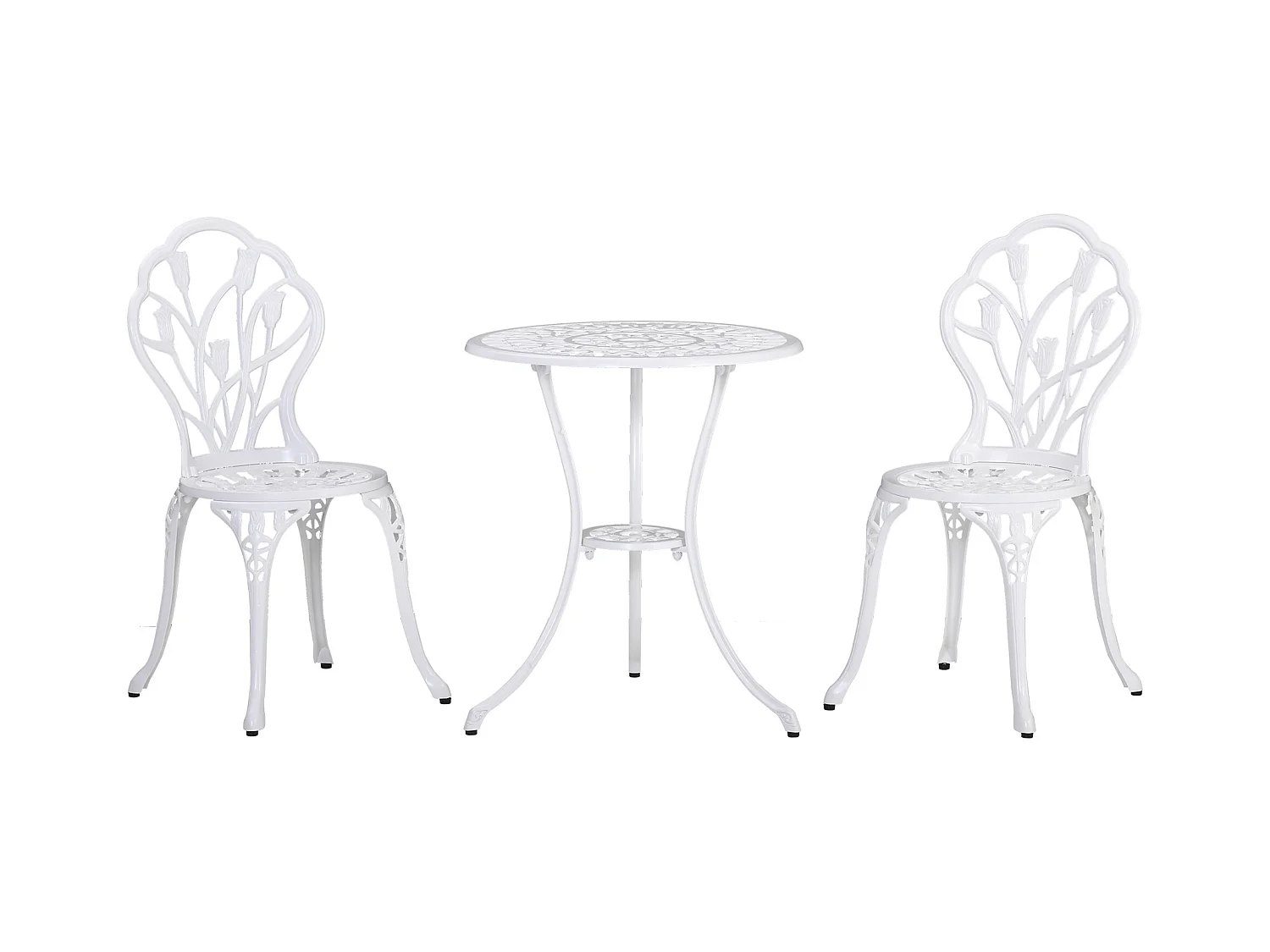 Ensemble salon de jardin 2 places 2 chaises + table ronde fonte d'aluminium imitation fer forgé blanc