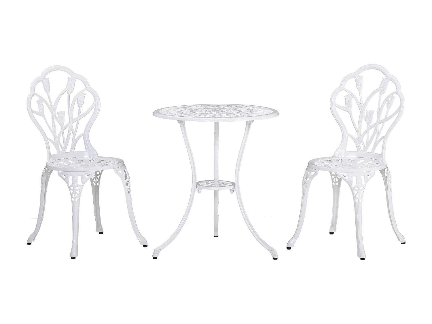 Ensemble salon de jardin 2 places 2 chaises + table ronde fonte d'aluminium imitation fer forgé blanc