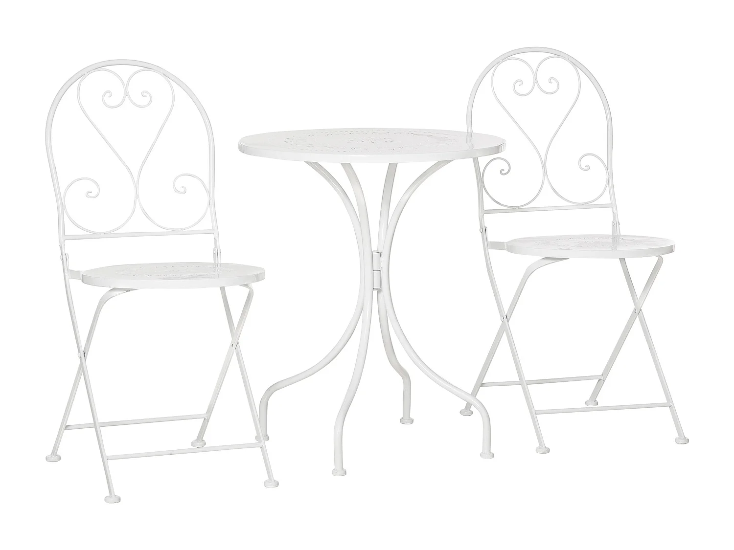Ensemble de jardin bistro 3 pièces 2 chaises pliantes et table ronde en métal époxy blanc