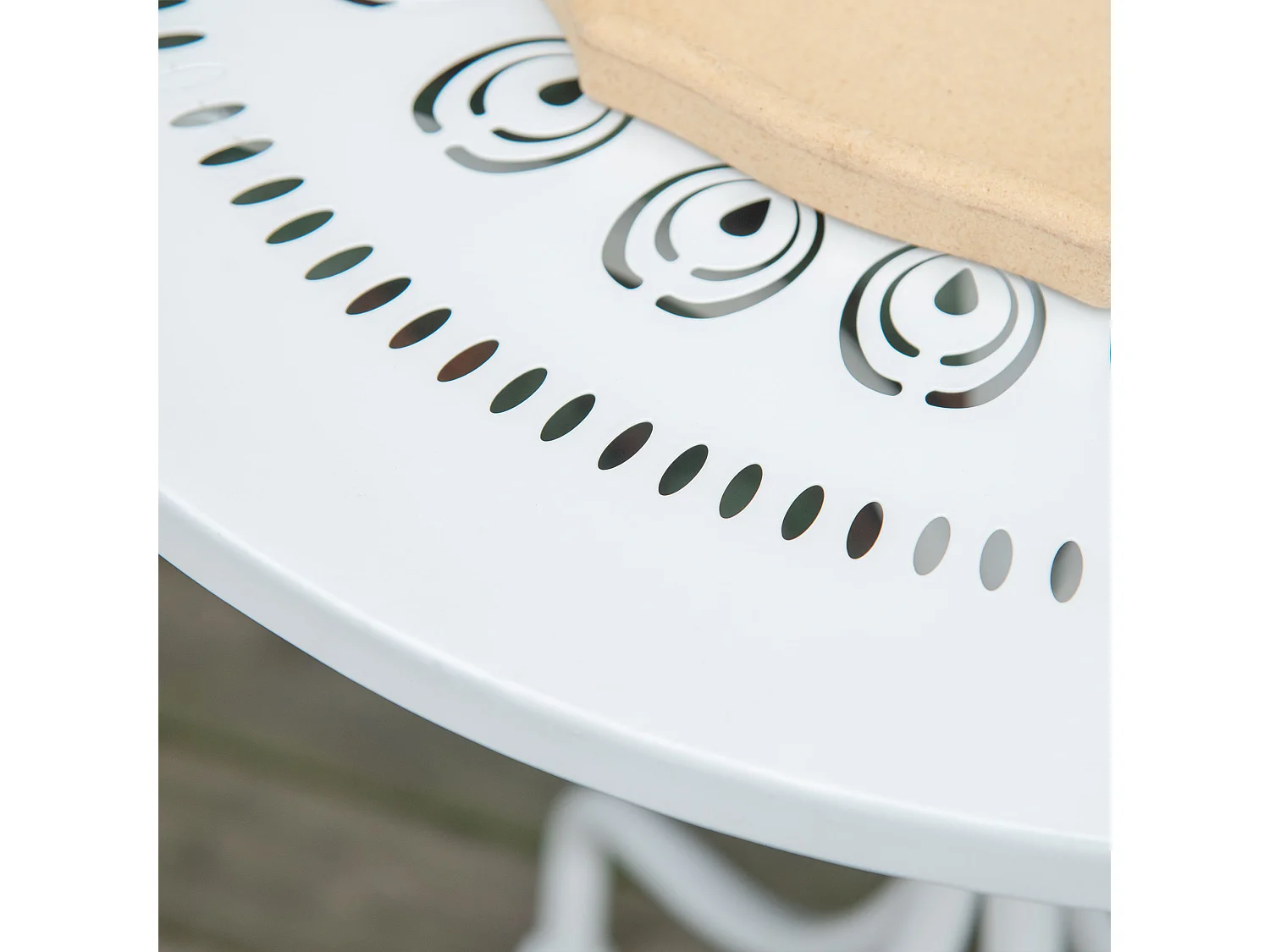 Ensemble de jardin bistro 3 pièces 2 chaises pliantes et table ronde en métal époxy blanc