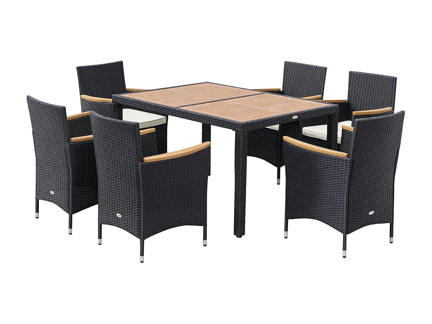 Ensemble salon de jardin 6 places style colonial coussins zippés déperlants résine tressée 4 fils bois d'acacia pré-huilé