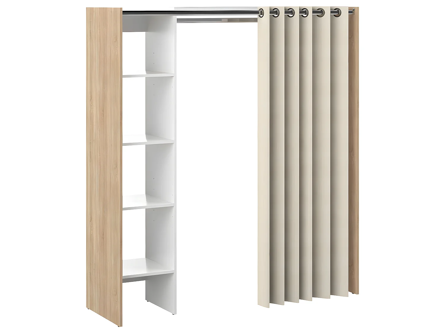 Dressing TOM une colonne - chêne naturel et rideau écru - SYMBIOSIS