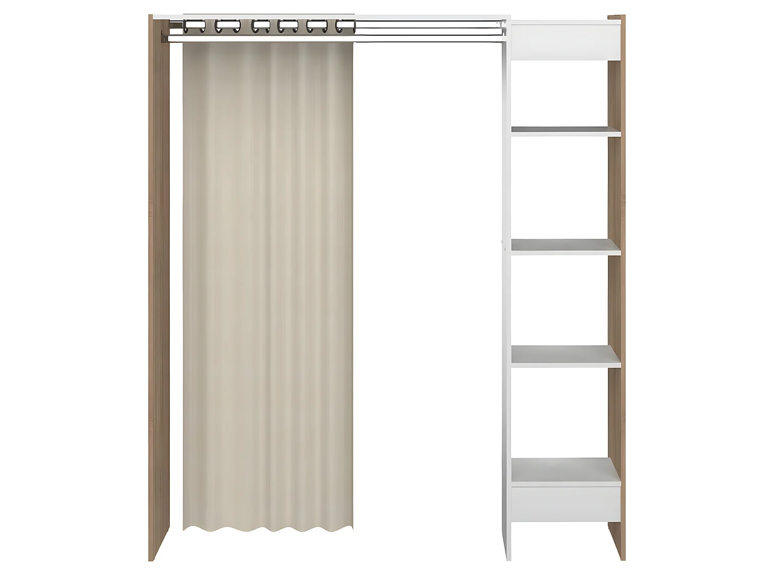 Dressing TOM une colonne - chêne naturel et rideau écru - SYMBIOSIS