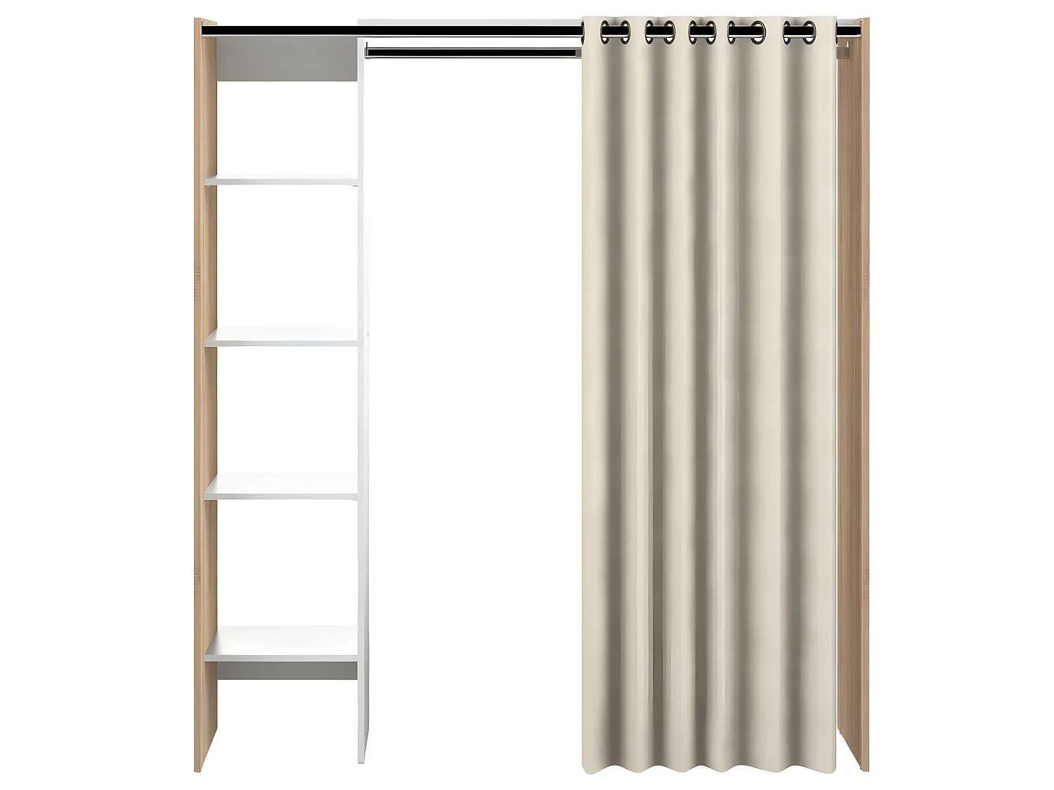 Dressing TOM une colonne - chêne naturel et rideau écru - SYMBIOSIS