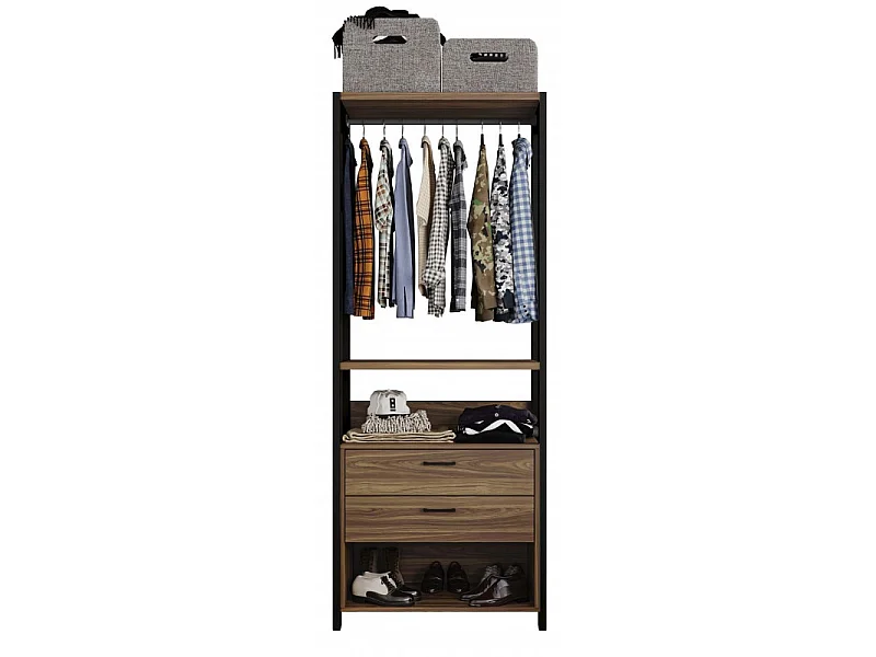 Dressing Ouvert L. 73 cm Noyer et Noir 2 Tiroirs